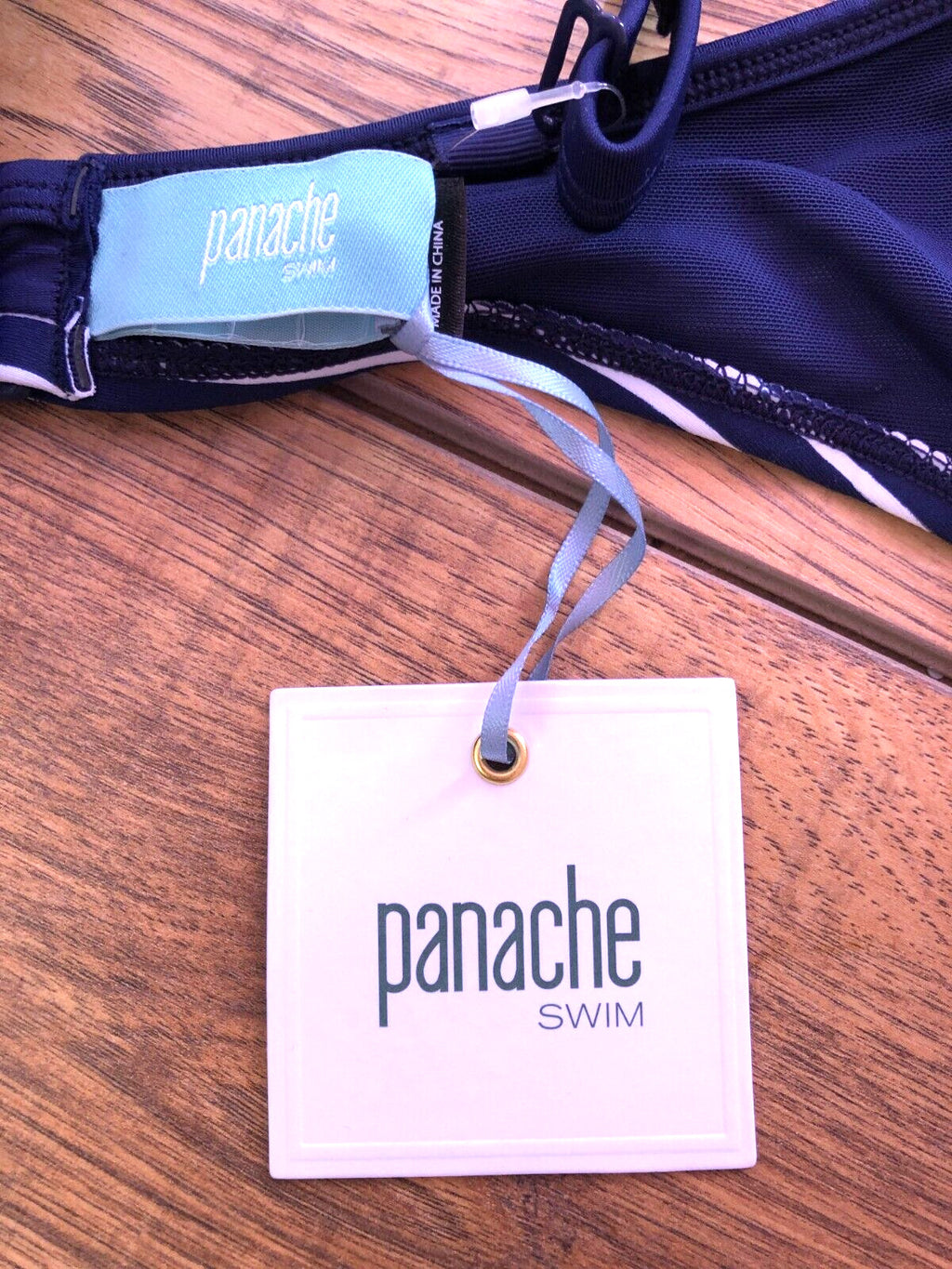 Panache Britt Stripe Bikini Top 34E Navy/White Strapless Underwired SW0923 BNWT