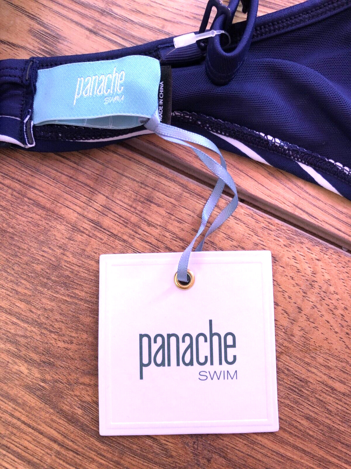 Panache Britt Stripe Bikini Top 34E Navy/White Strapless Underwired SW0923 BNWT