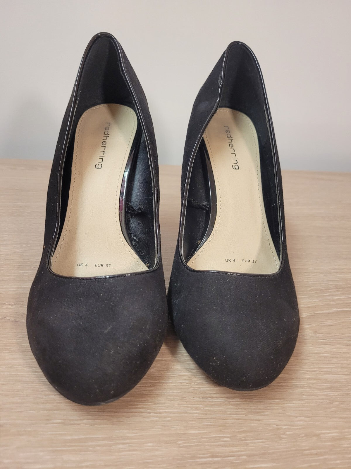 Red Herring Shoes UK4  Black Suede Court Round Toe 10cm Heel Height Pre-Owned