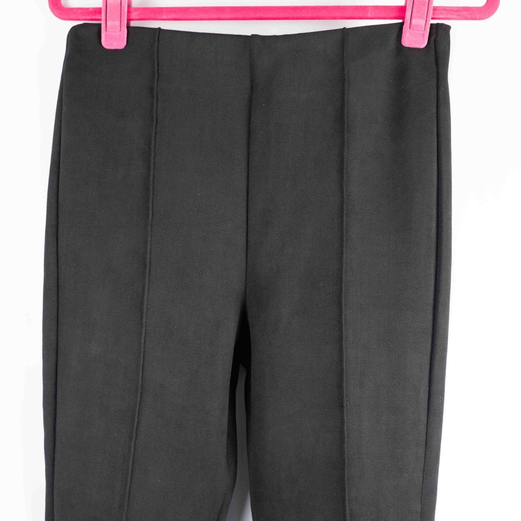 New Look black leggings with elasticated waistband and central line detail, size 10.