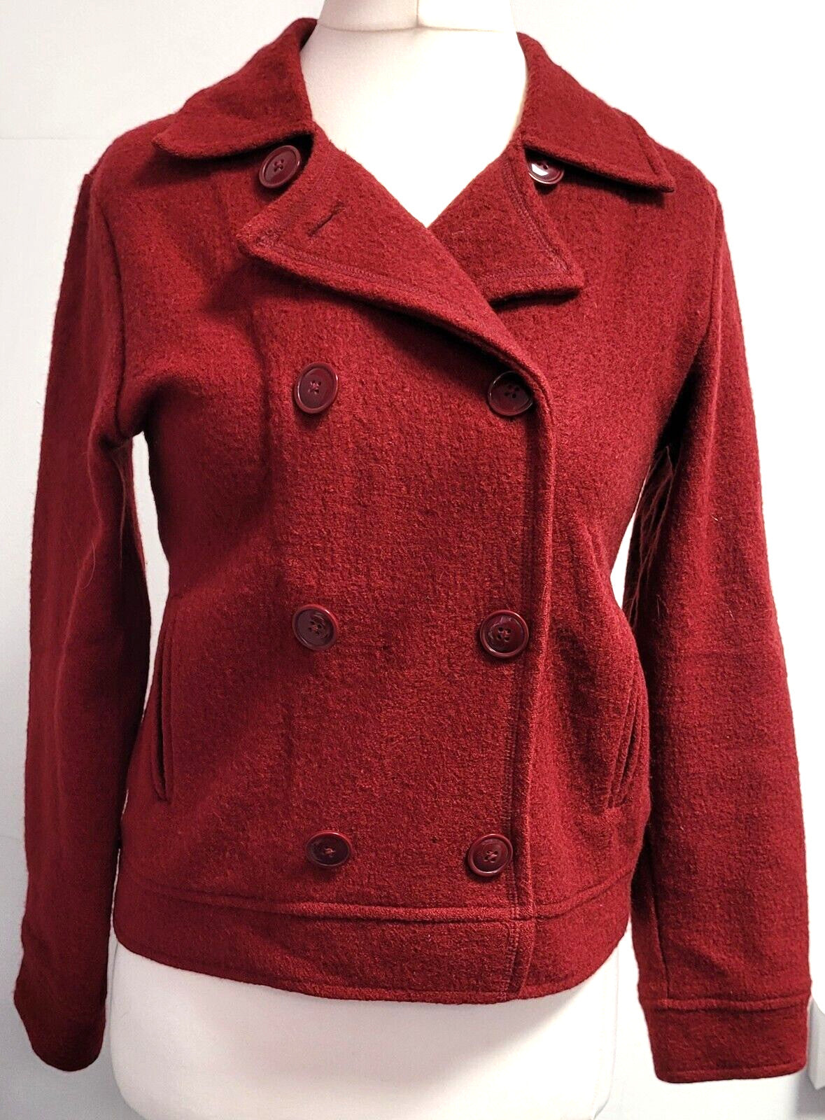 GAP Wool Jacket UK-Small Red Short Double Breasted Button Front  Pre-Owned
