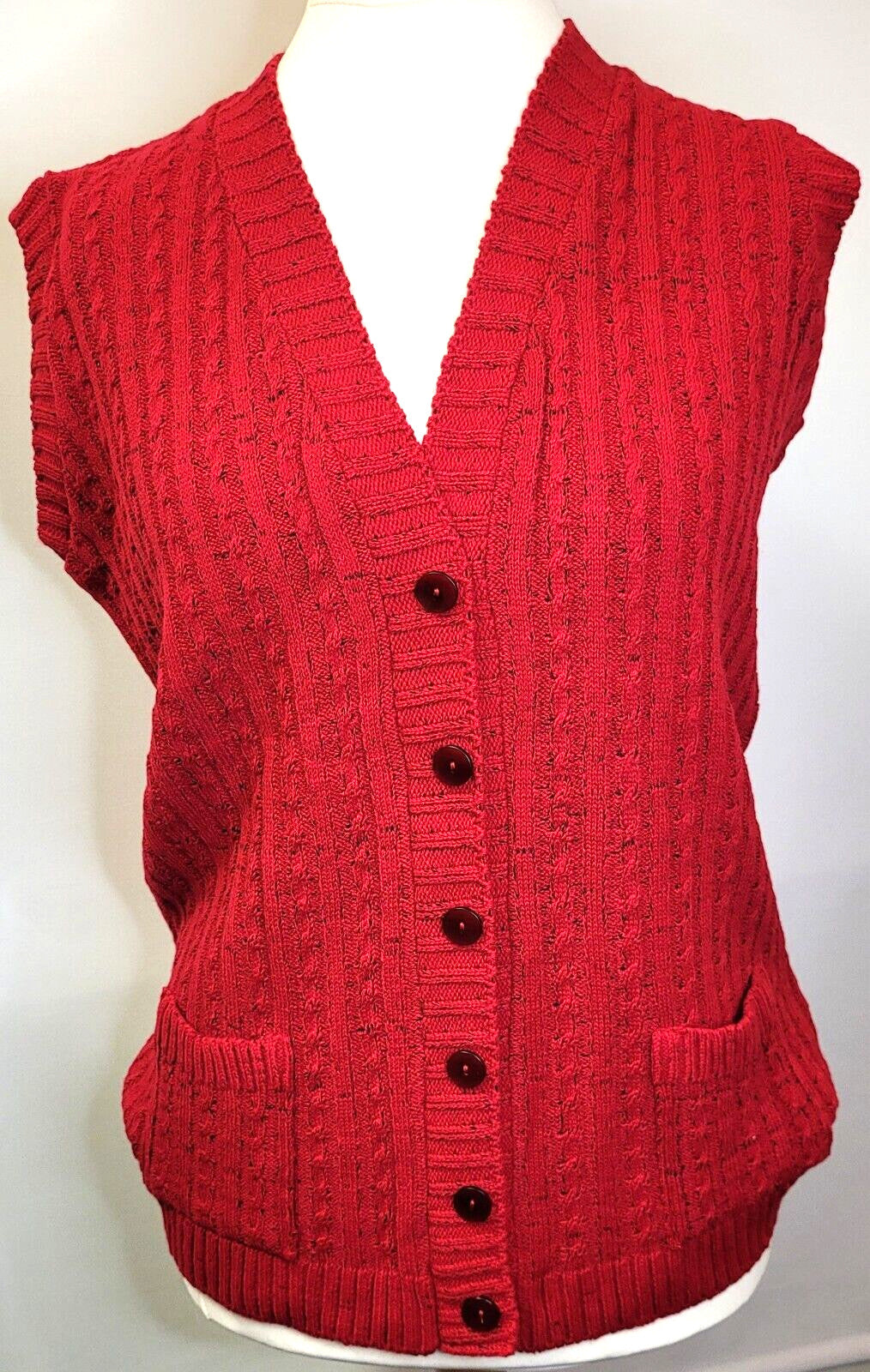 Womens Sleeveless Cardigan S/M Red Button Through V-Neck by Monique BNWT