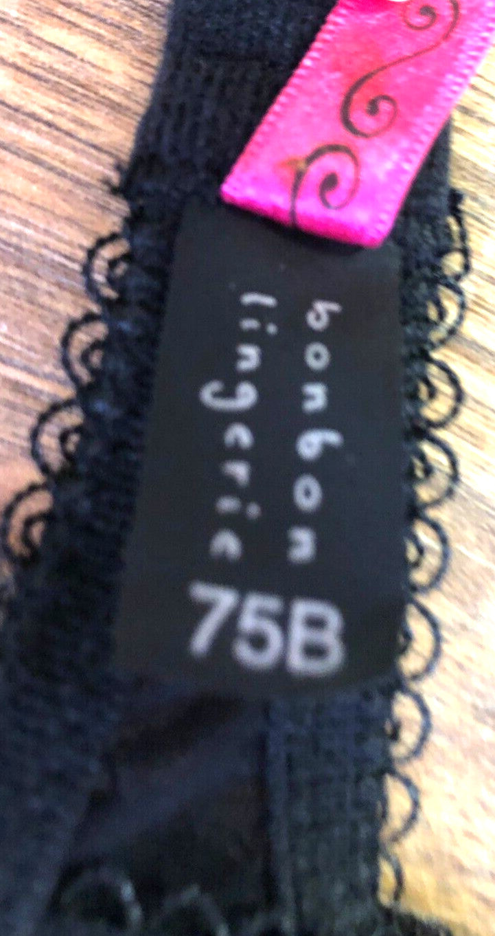Bonbon Lingerie Bra 34B Black/Pink Plunge Underwired Padded New with Tags