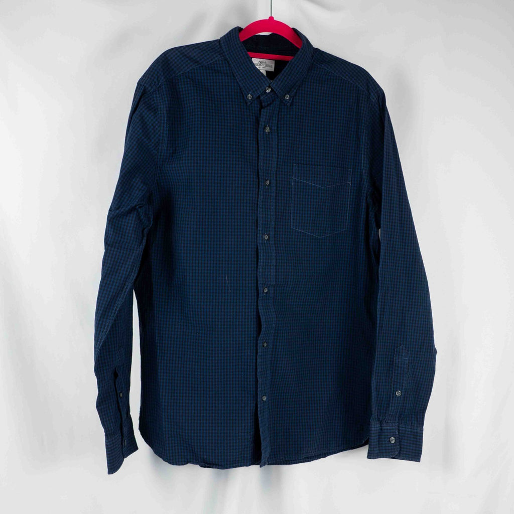 Next Navy Check Long Sleeve Size Large 100% Cotton Shirt Pre-Owned