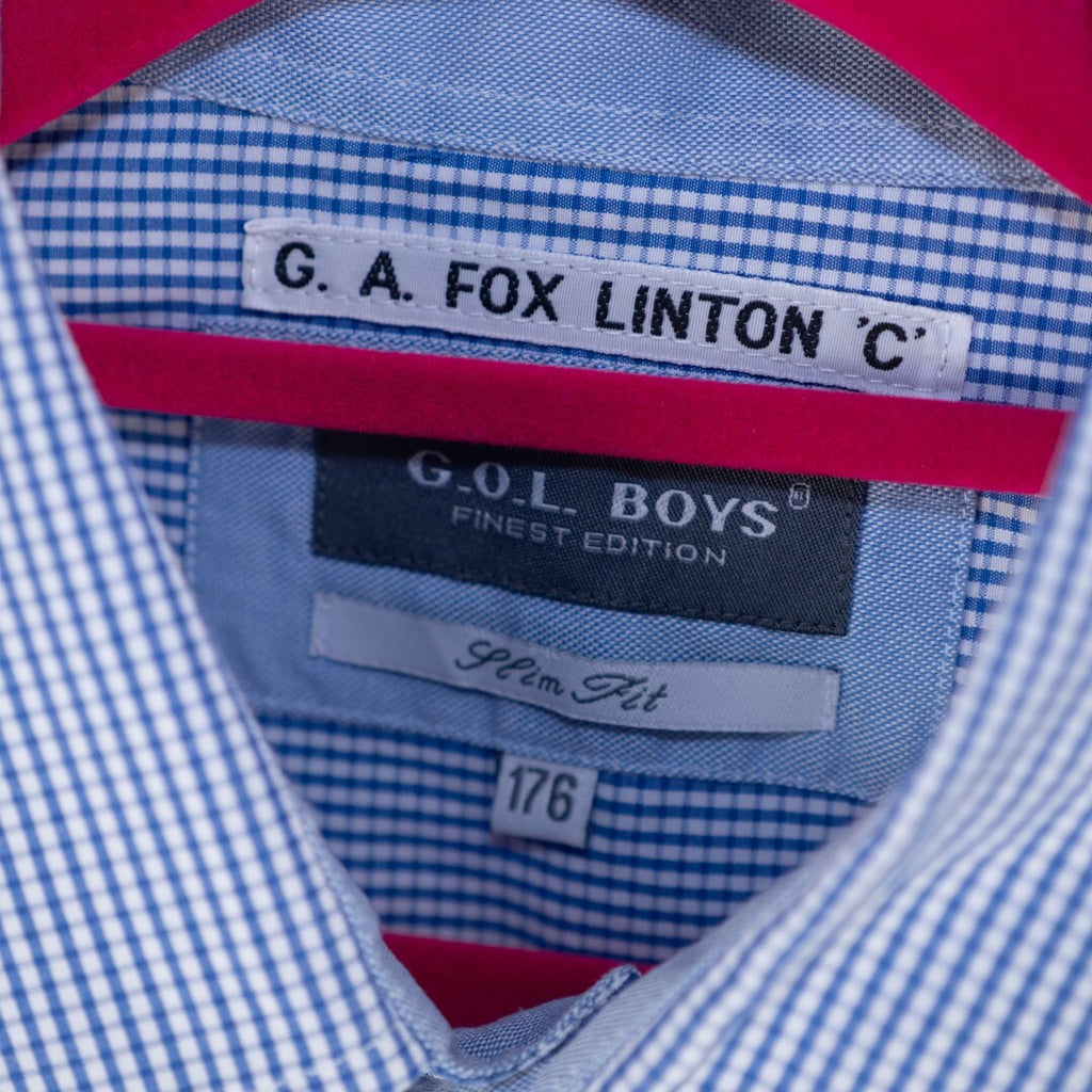 G.O.L Boys Slim Fit Blue &amp; White Checked 176cm Shirt Pre-Owned