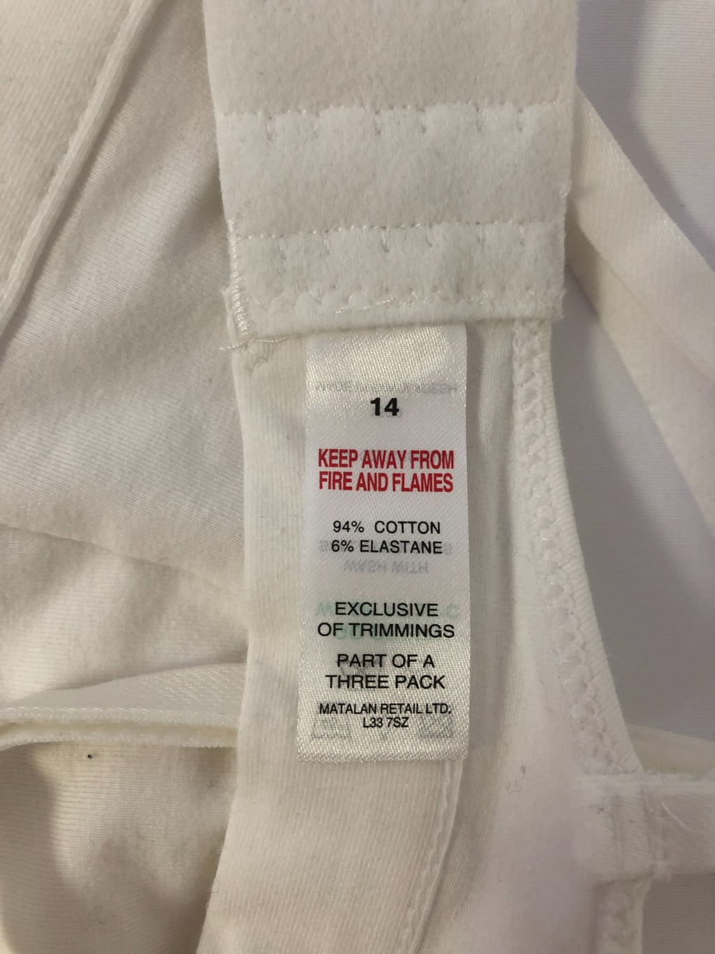 White Matalan Size 14 Bralette Non wired Non Padded BNWT