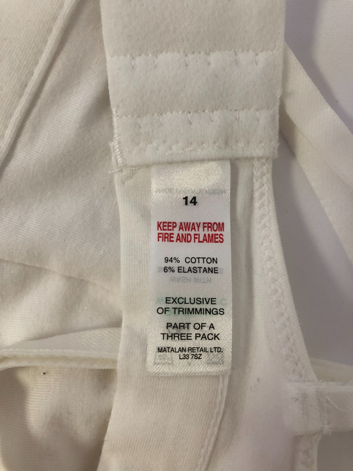 White Matalan Size 14 Bralette Non wired Non Padded BNWT