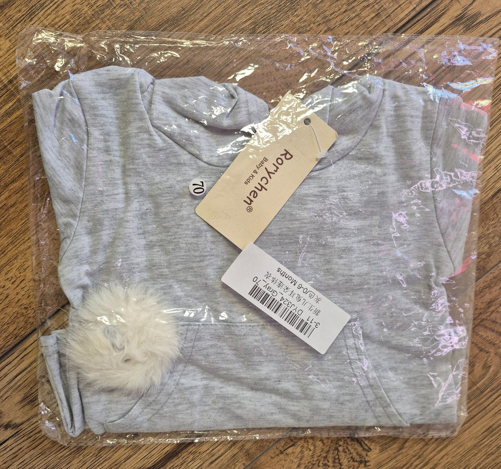 Rorychen Rabbit Bodysuit with detachable tail 0-6 months 70cm Grey NWT