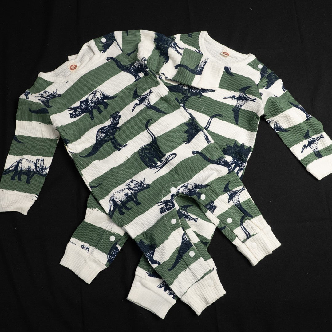 Baby Romper x2 Green &amp; White Dinosaur Pattern Size 80cm New In Packaging