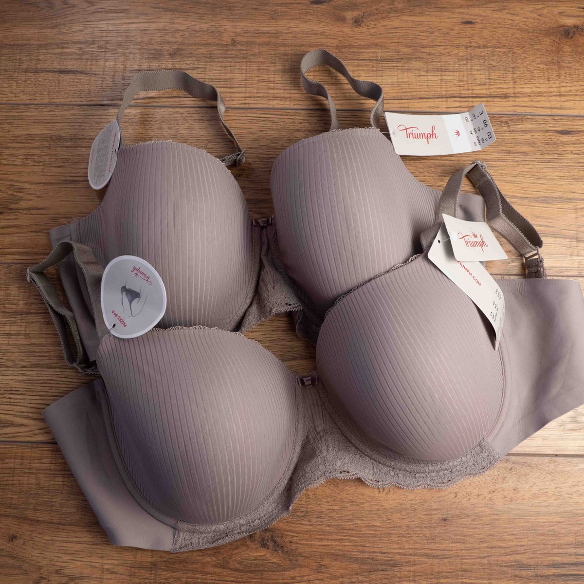 Triumph Brown Wired Padded Floral Stripe 40DD Bra New With Tag
