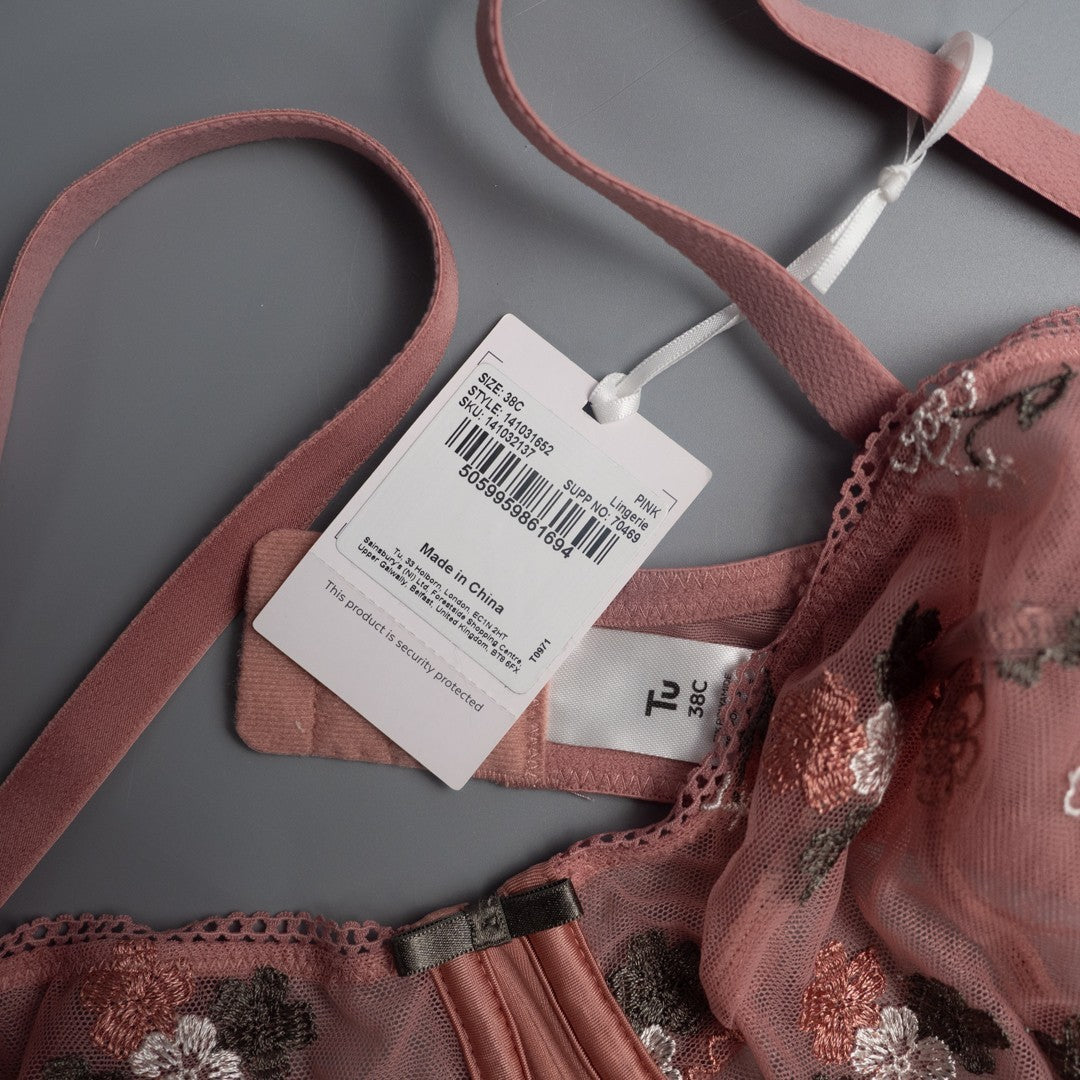 TU Lingerie Pink Floral Underwired Non Padded 38C Bra New With Tag RRP £14.00