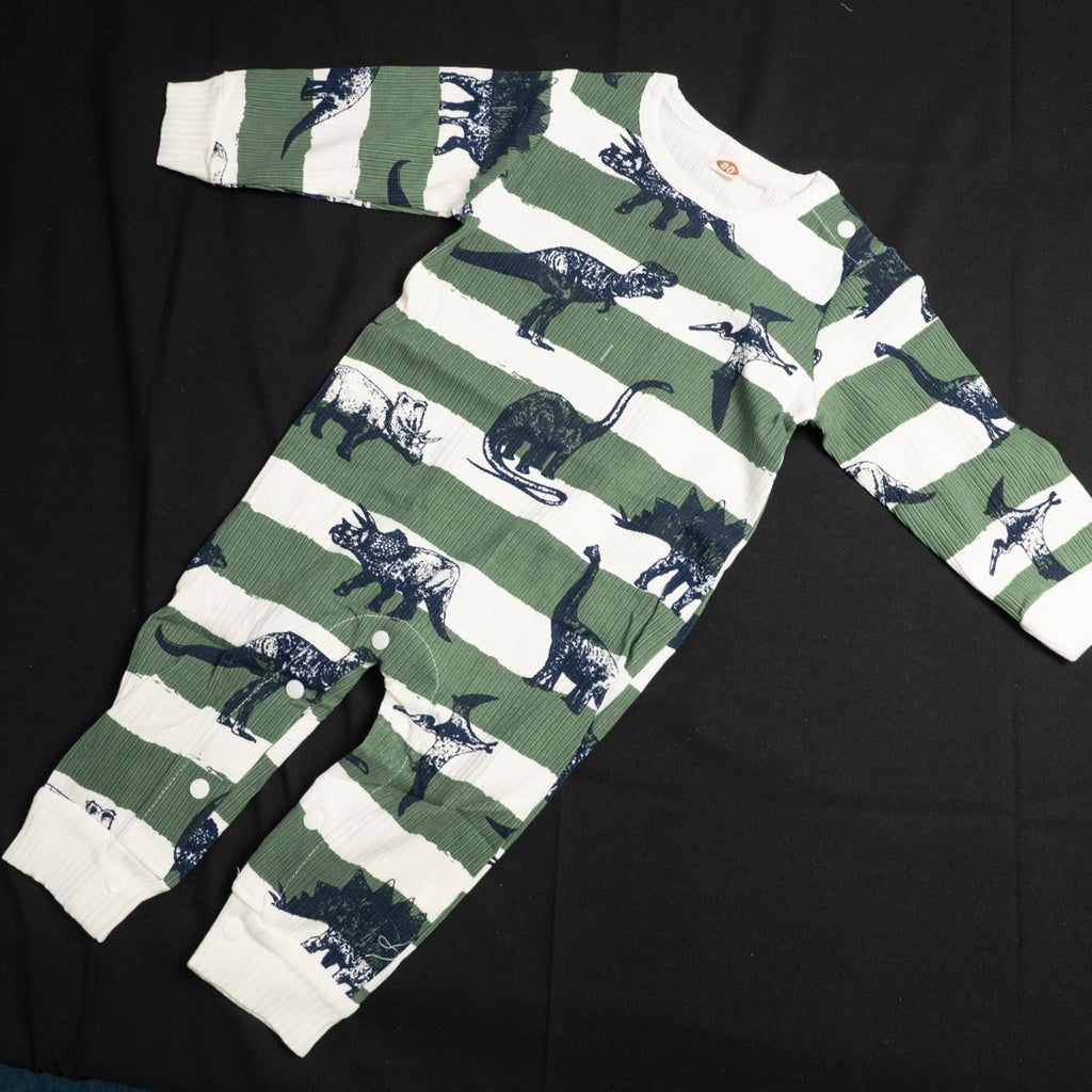 Baby Romper x2 Green &amp; White Dinosaur Pattern Size 80cm New In Packaging