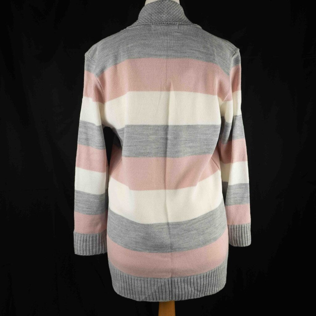 Pure &amp; Natural Cardigan Pink grey &amp; white stripe Size S/M NWT