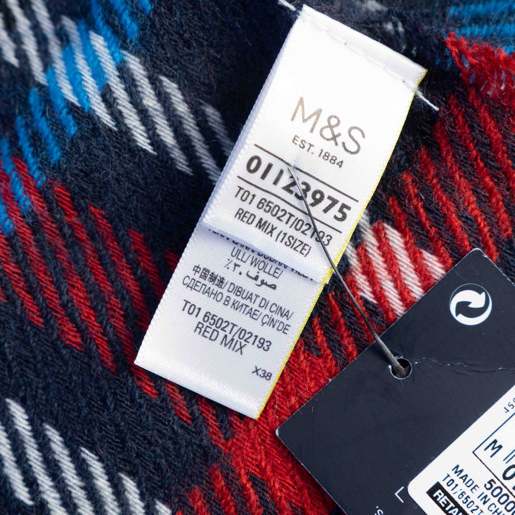 M&amp;S Collection Navy and Red Checked Scarf New With Tag