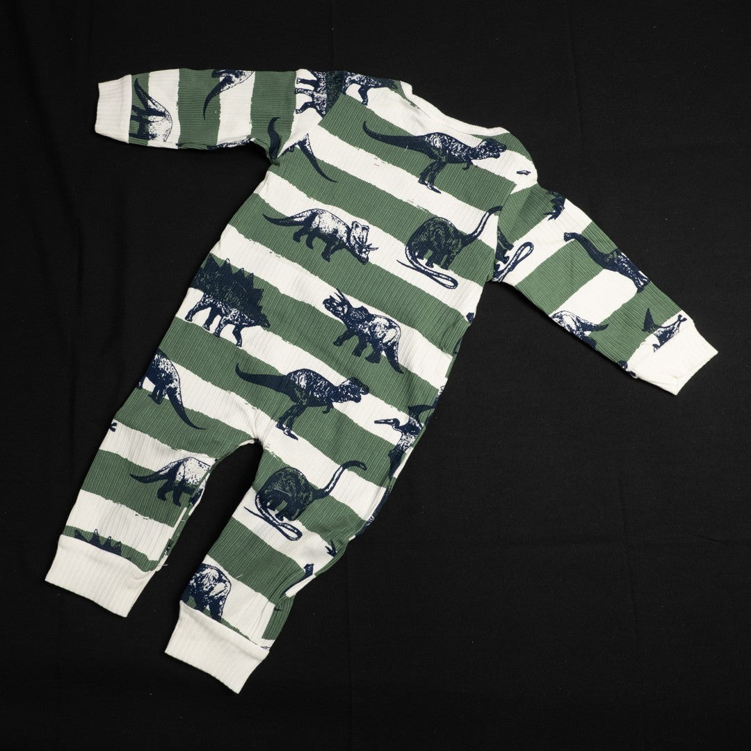 Baby Romper x2 Green &amp; White Dinosaur Pattern Size 80cm New In Packaging