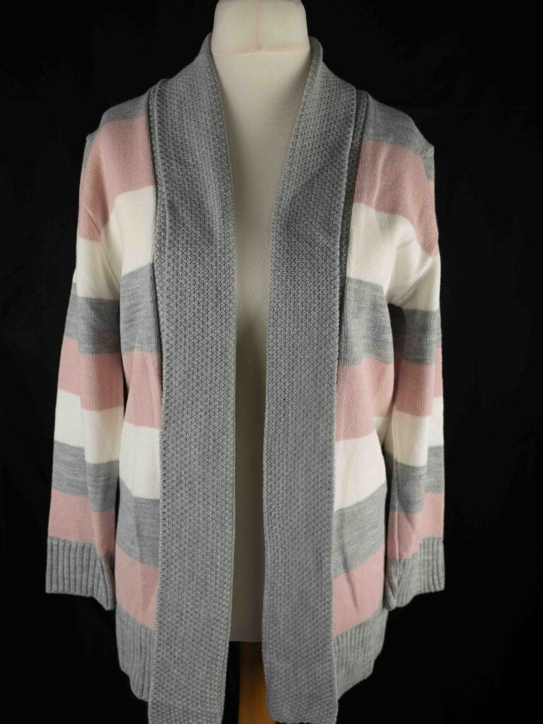 Pure &amp; Natural Cardigan Pink grey &amp; white stripe Size S/M NWT