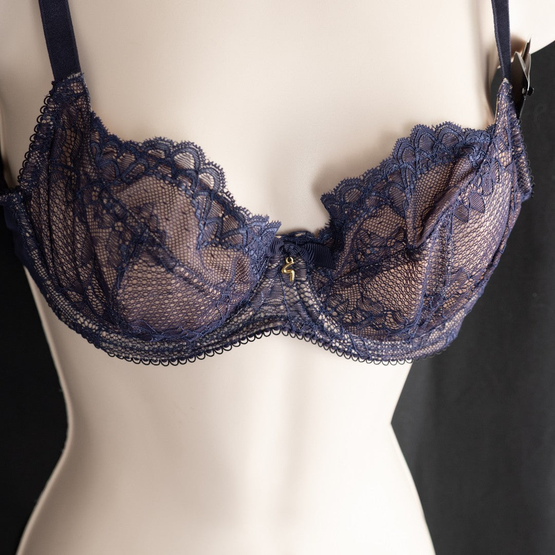 Gossard Bra 34B Midnight Blue Plunge Lace Underwired Non Padded 7715 New + Tags