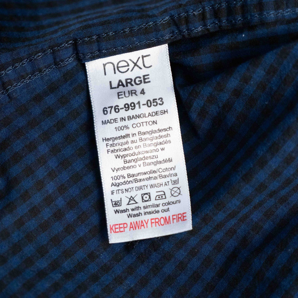 Next Navy Check Long Sleeve Size Large 100% Cotton Shirt Pre-Owned
