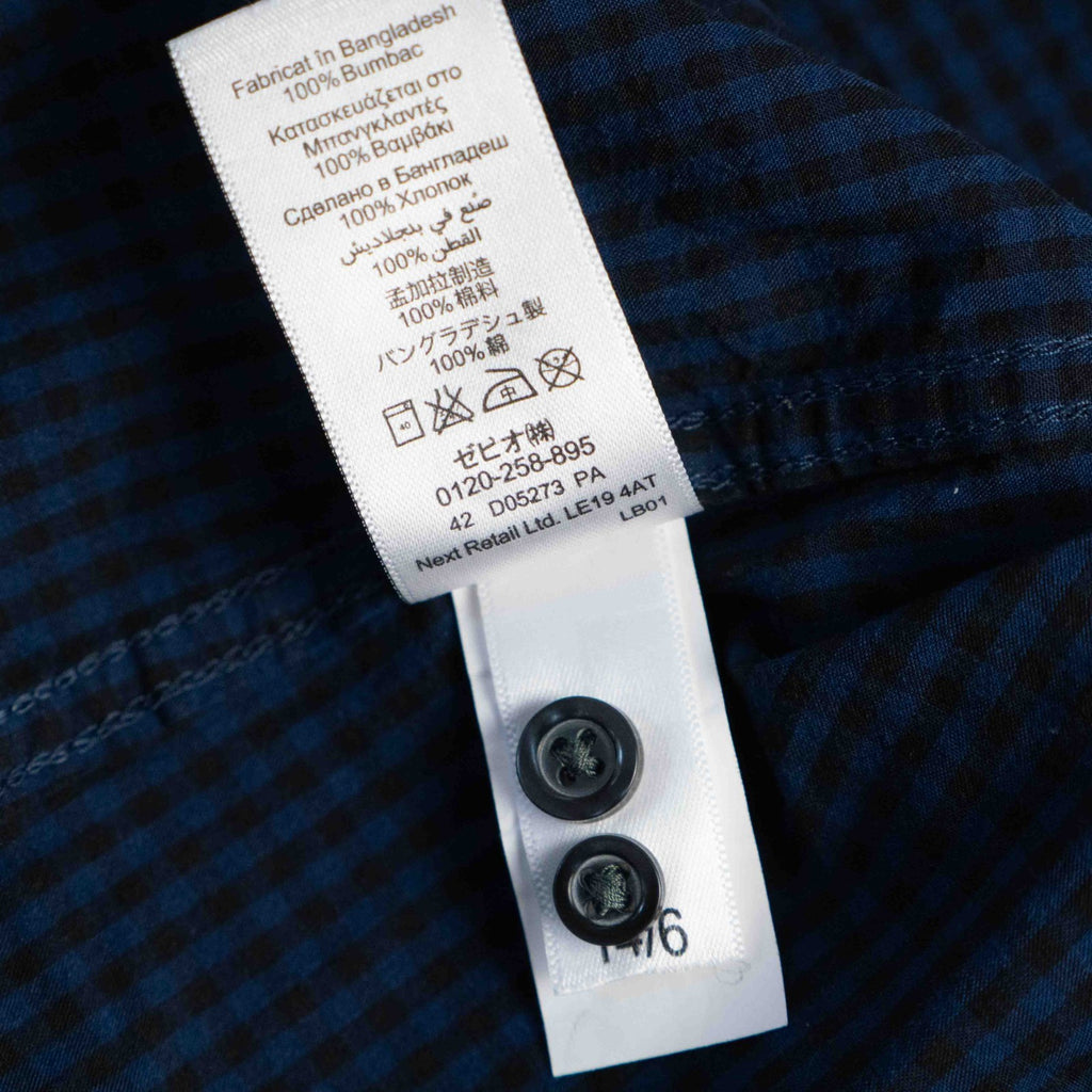 Next Navy Check Long Sleeve Size Large 100% Cotton Shirt Pre-Owned