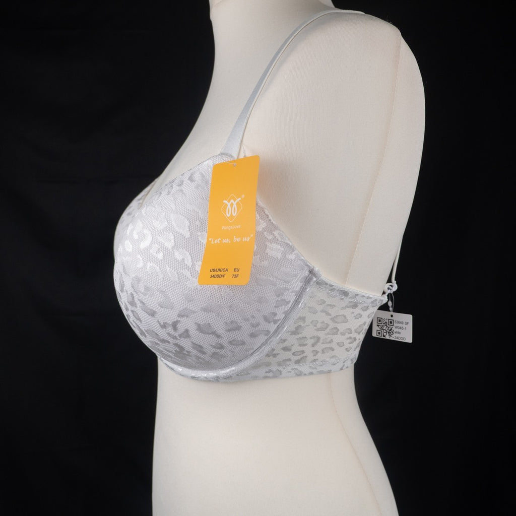Wings Love White Leopard Print Padded Underwired 34DDD Bra New With Tags