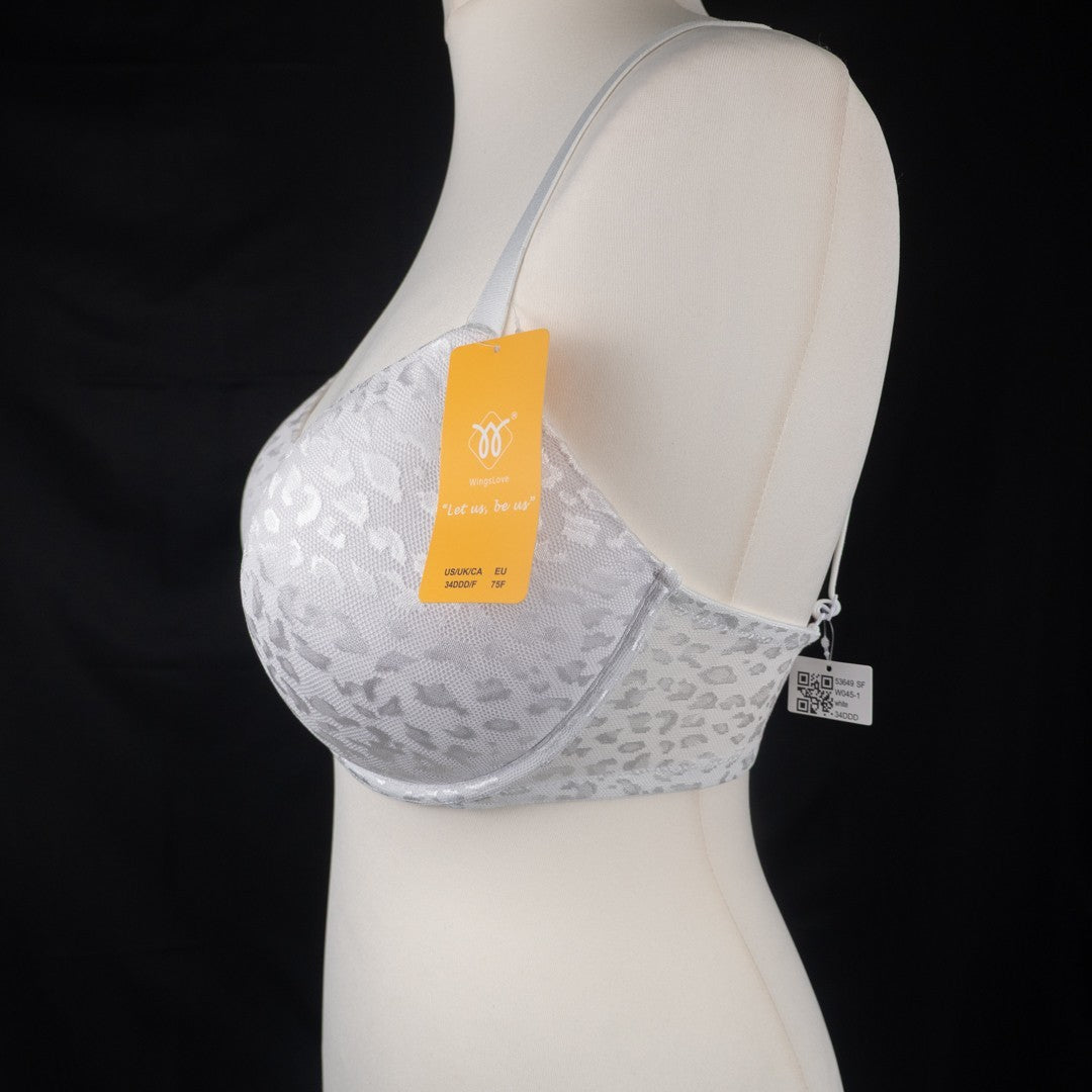 Wings Love White Leopard Print Padded Underwired 34DDD Bra New With Tags