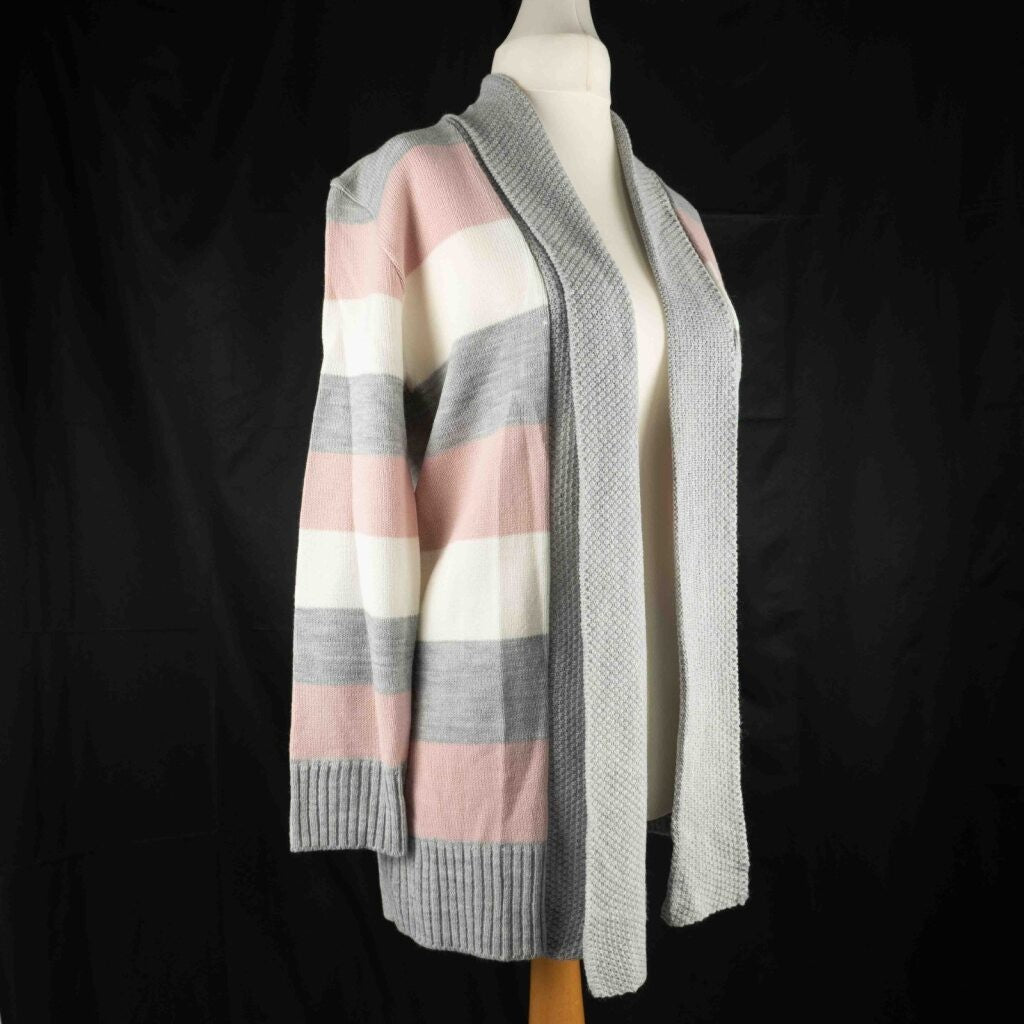 Pure &amp; Natural Cardigan Pink grey &amp; white stripe Size S/M NWT