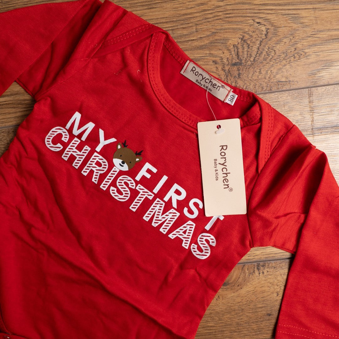 Rorychen Red/White 'My First Christmas' 80cm Babygrow &amp; Trousers Set NWT