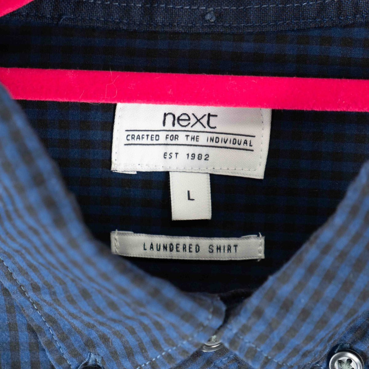 Next Navy Check Long Sleeve Size Large 100% Cotton Shirt Pre-Owned