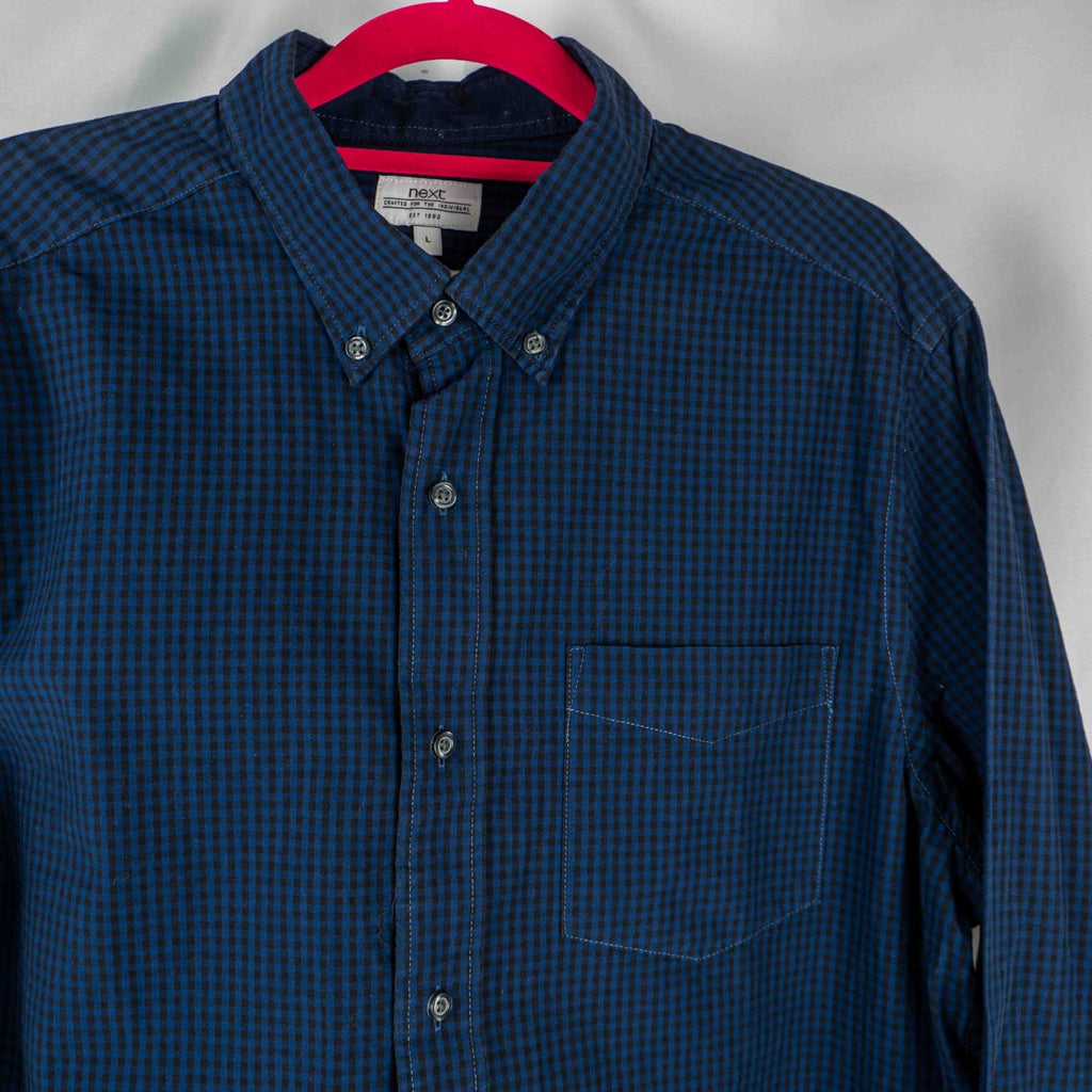 Next Navy Check Long Sleeve Size Large 100% Cotton Shirt Pre-Owned