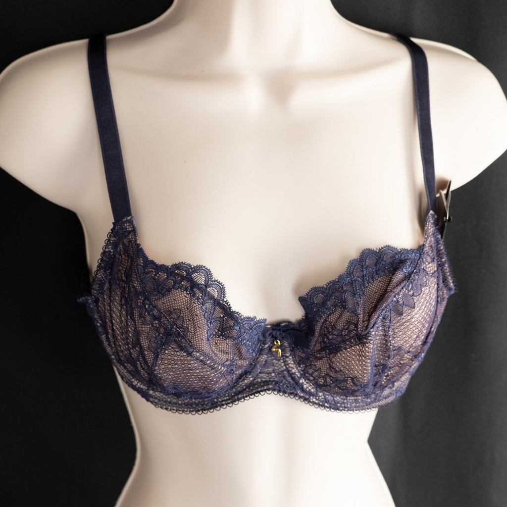 Gossard Bra 34B Midnight Blue Plunge Lace Underwired Non Padded 7715 New + Tags