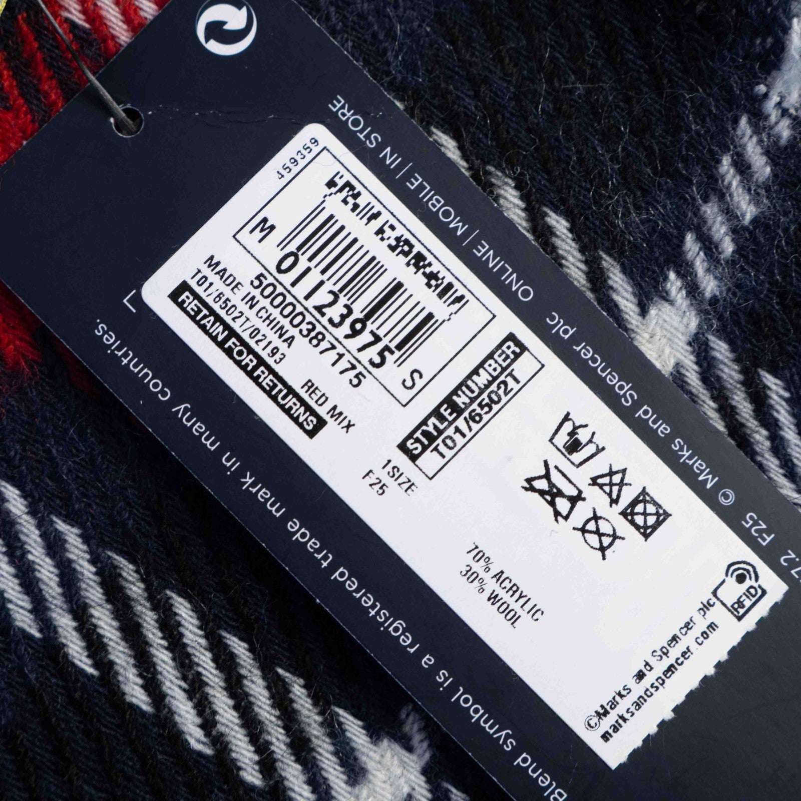 M&amp;S Collection Navy and Red Checked Scarf New With Tag