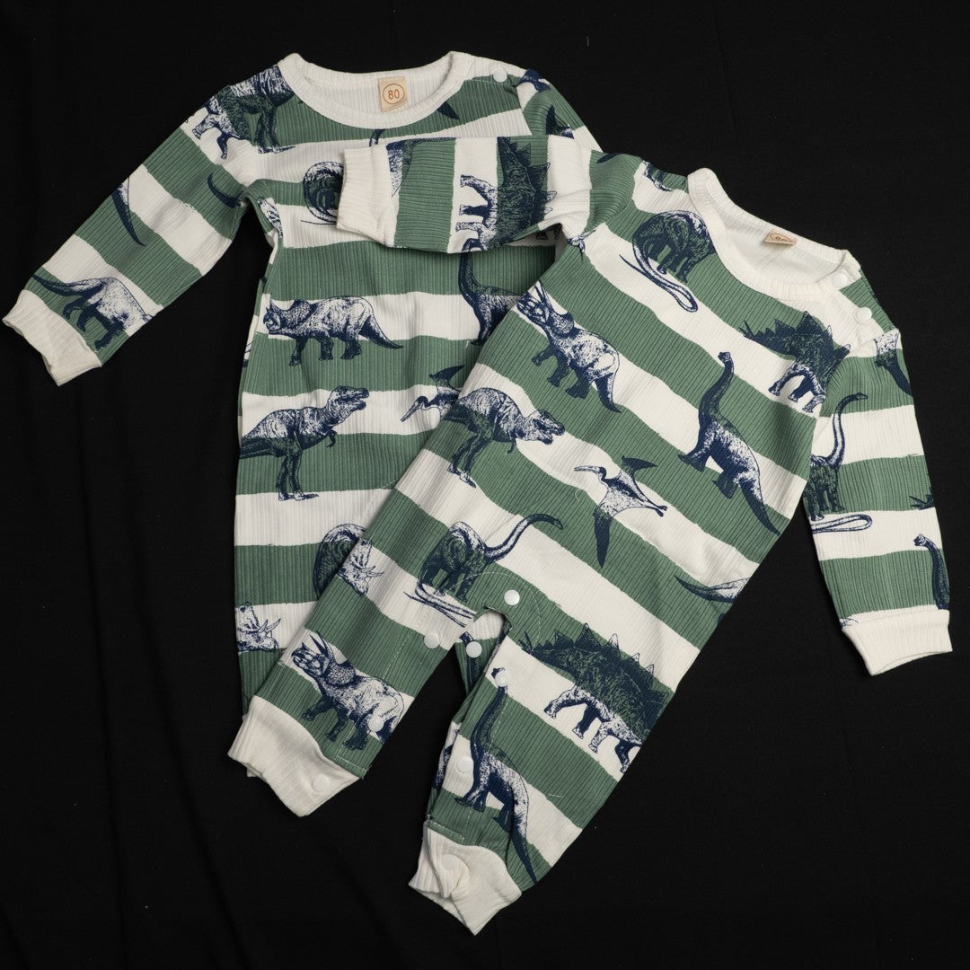 Green and White Dinosaur Print 80cm Baby Grow x2 New In Packaging