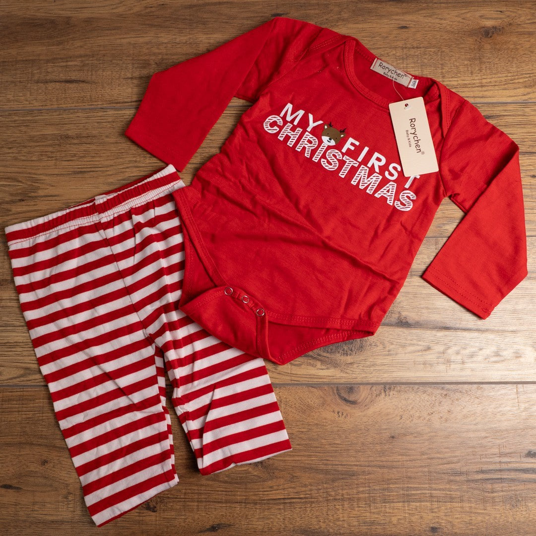 Rorychen Red/White 'My First Christmas' 80cm Babygrow &amp; Trousers Set NWT