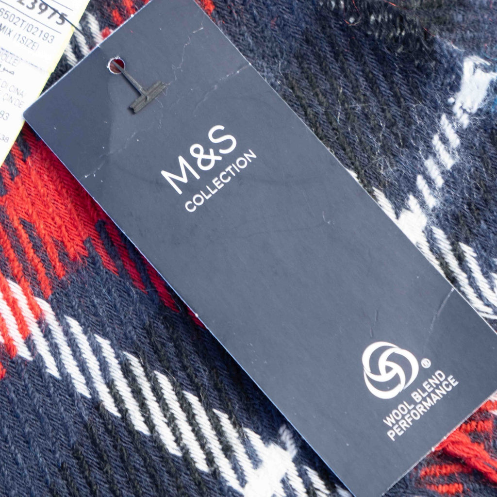 M&amp;S Collection Navy and Red Checked Scarf New With Tag