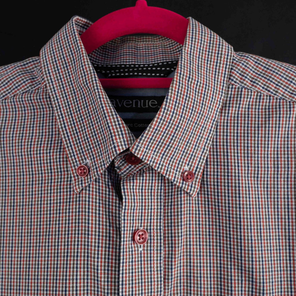 Avenue Blue Checked Short Sleeve Collared Shirt Medium Pre-Owned
