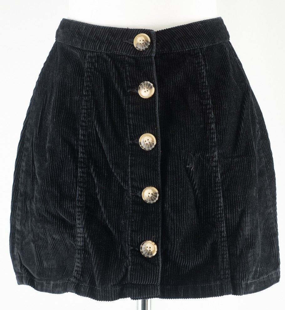 Denim &amp; Co Black Choudhury Front Button Up Size 8 Mini Skirt Pre-Owned