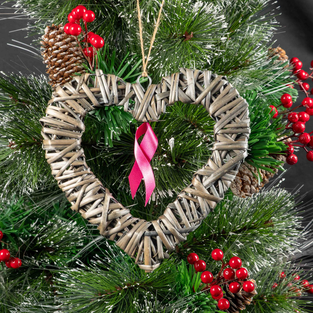 Pink Ribbon Wicker Heart