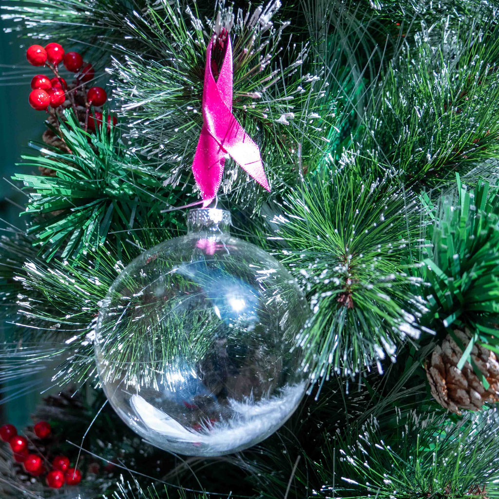 Pink Ribbon Feather Bauble