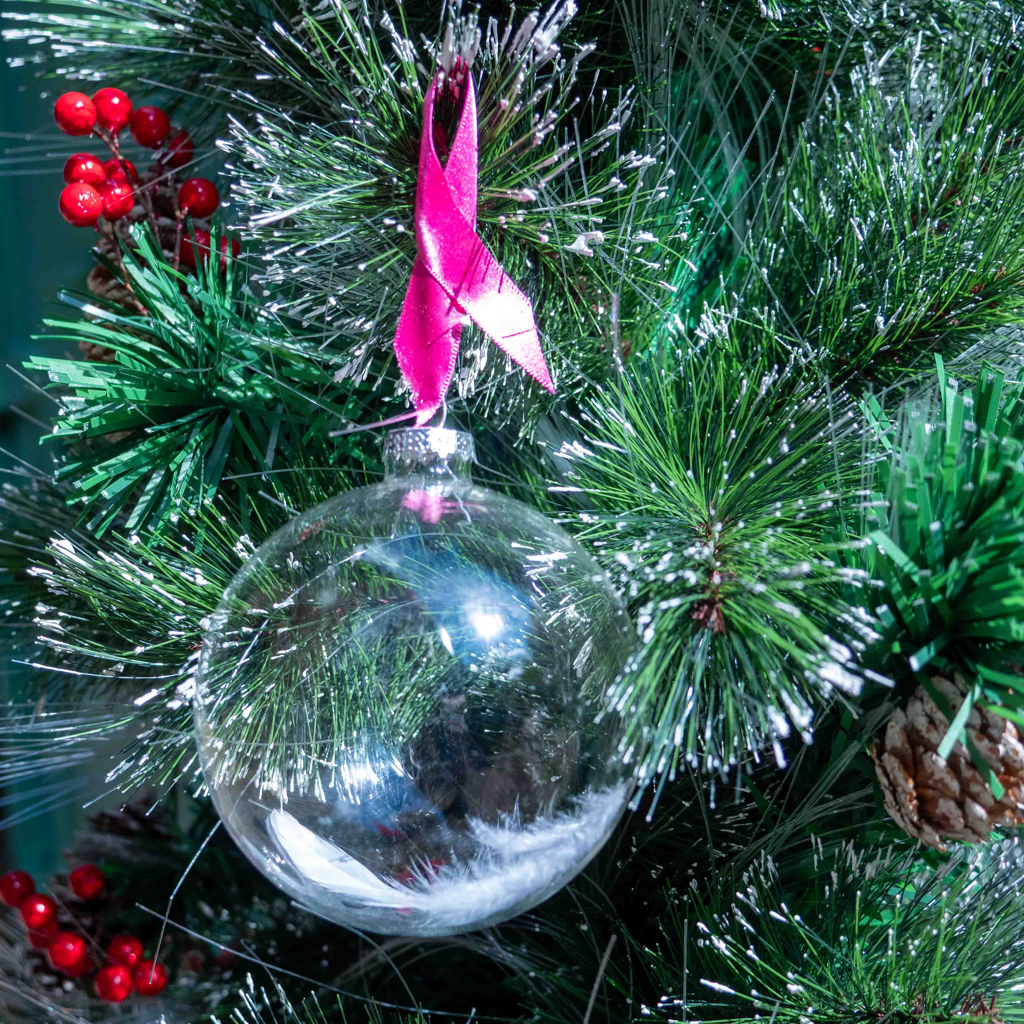Pink Ribbon Feather Bauble