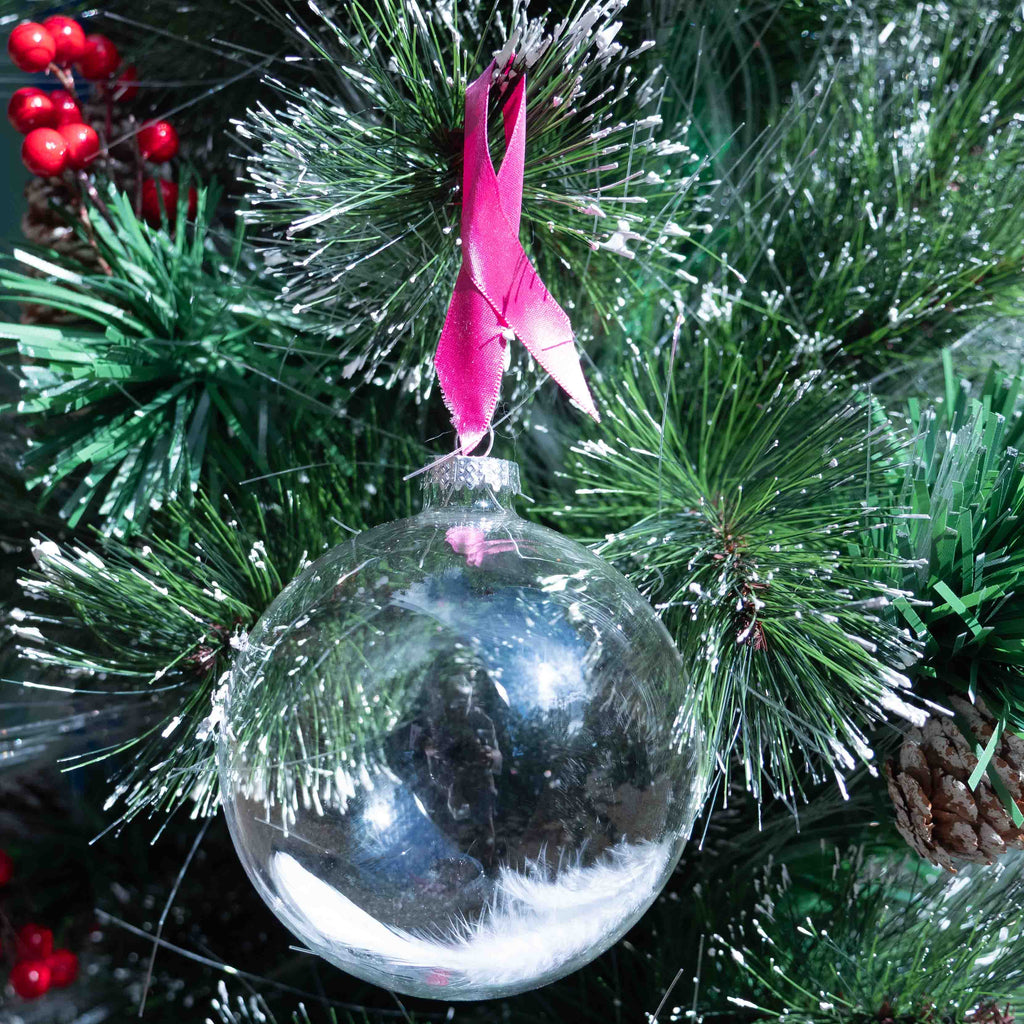 Pink Ribbon Feather Bauble
