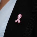 White & Pink Ribbon Pin Badge