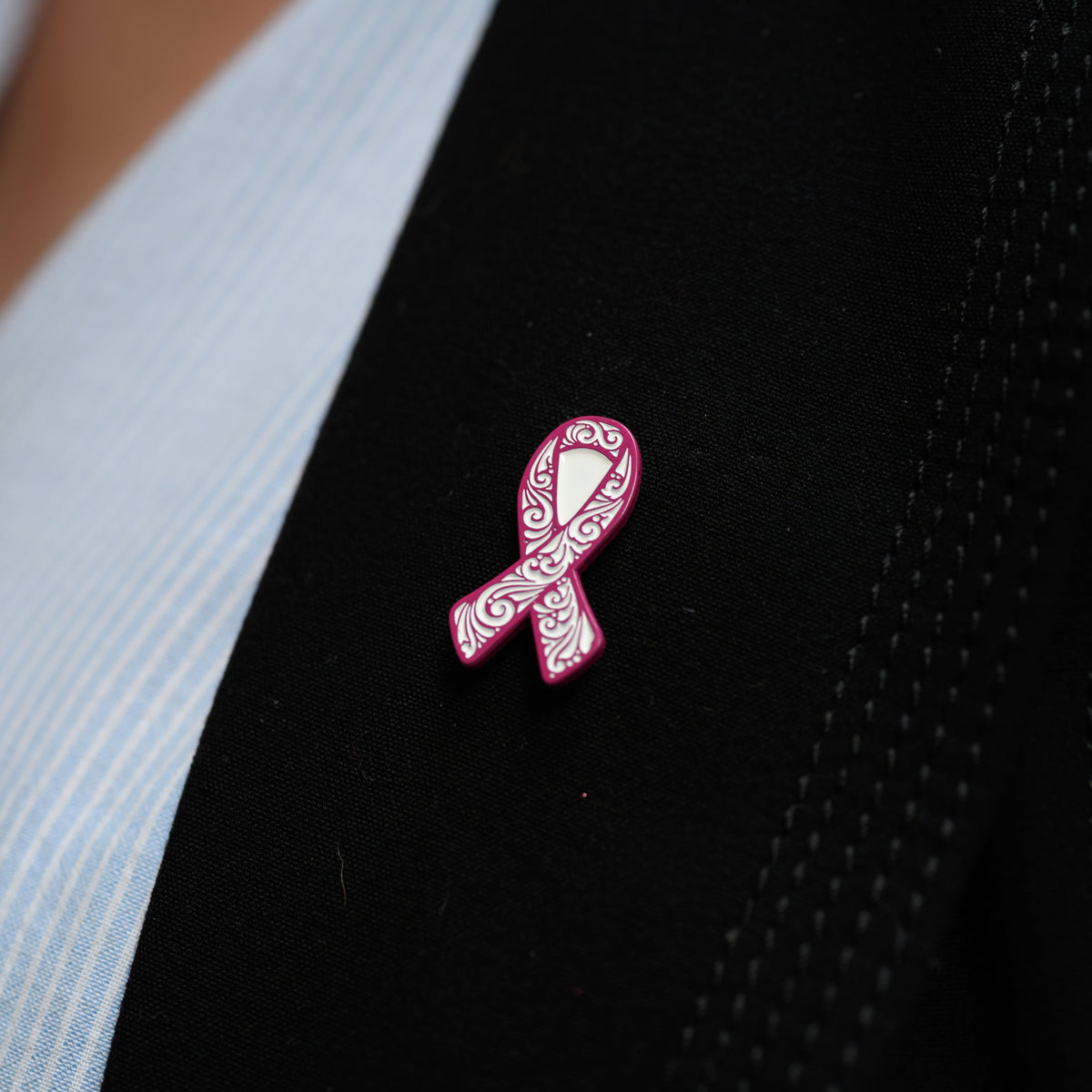 White & Pink Ribbon Pin Badge